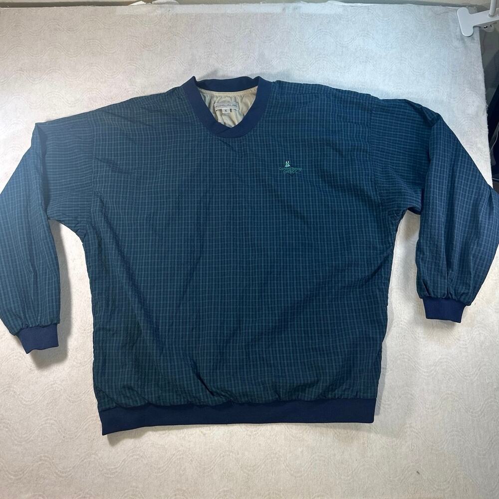 vintage Jack Nicklaus pullover blue & green plaid pattern w/ small logo mens XL